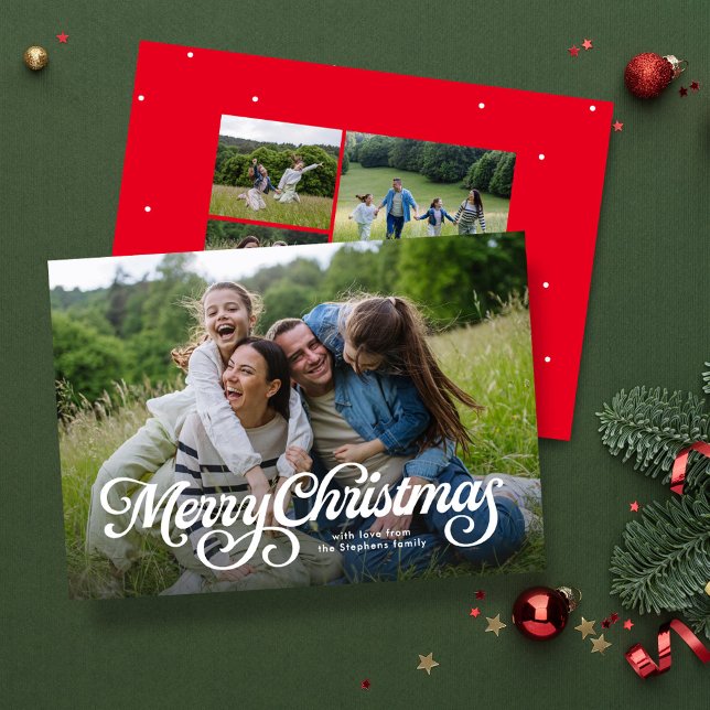 Cartes Pour Fêtes Annuelles Joyeux script de Noël quatre photo (Créateur téléchargé)