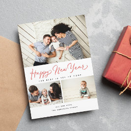 Cartes Pour Fêtes Annuelles Joyeux Script de Nouvel An Rouge 3 Collage Multi-P