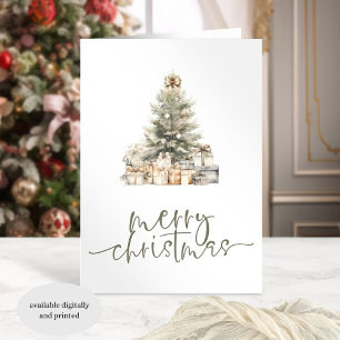 Cartes Pour Fêtes Annuelles Joyeux script de sage d'arbre de Noël plié
