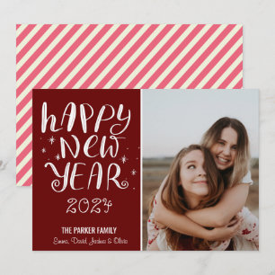 Cartes Pour Fêtes Annuelles Joyeux Script Joyeux Nouvel An Photo mignonne Roug