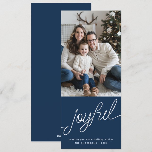 Cartes Pour Fêtes Annuelles Joyeux Script moderne bleu photo grand Noël (Devant / Derrière)