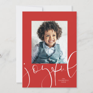 Cartes Pour Fêtes Annuelles Joyeux script moderne rouge une photo Noël