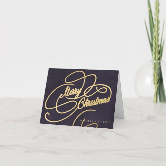 Cartes Pour Fêtes Annuelles Joyeux script or Noël violet élégant (Devant)