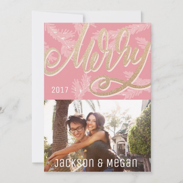 Cartes Pour Fêtes Annuelles Joyeux Script rose moderne Faux Gold Holiday Photo (Devant)