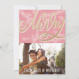 Cartes Pour Fêtes Annuelles Joyeux Script rose moderne Faux Gold Holiday Photo
