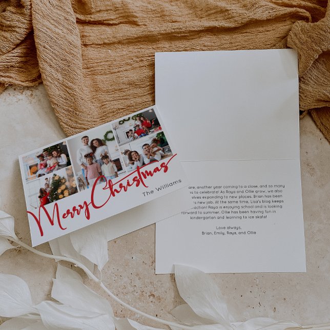 Cartes Pour Fêtes Annuelles Joyeux Script rouge Noël Plié 5 Photo (Créateur téléchargé)