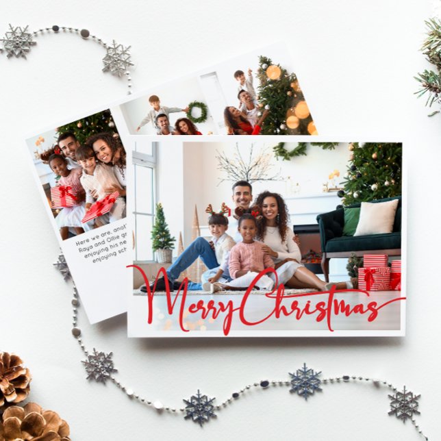 Cartes Pour Fêtes Annuelles Joyeux Script rouge Noël Quatre photos (Créateur téléchargé)