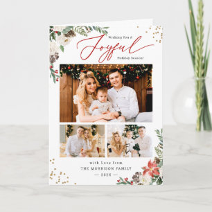 Cartes Pour Fêtes Annuelles Joyeux Script Winter Chic Floral 3 Photo
