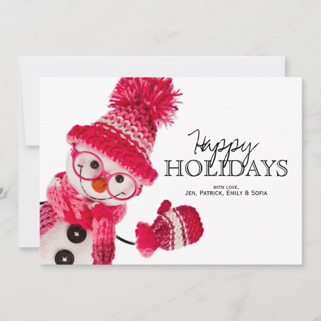 Cartes Pour Fêtes Annuelles Joyeux Snowman Spectaculaire En Casquette Rose Kni (Devant)