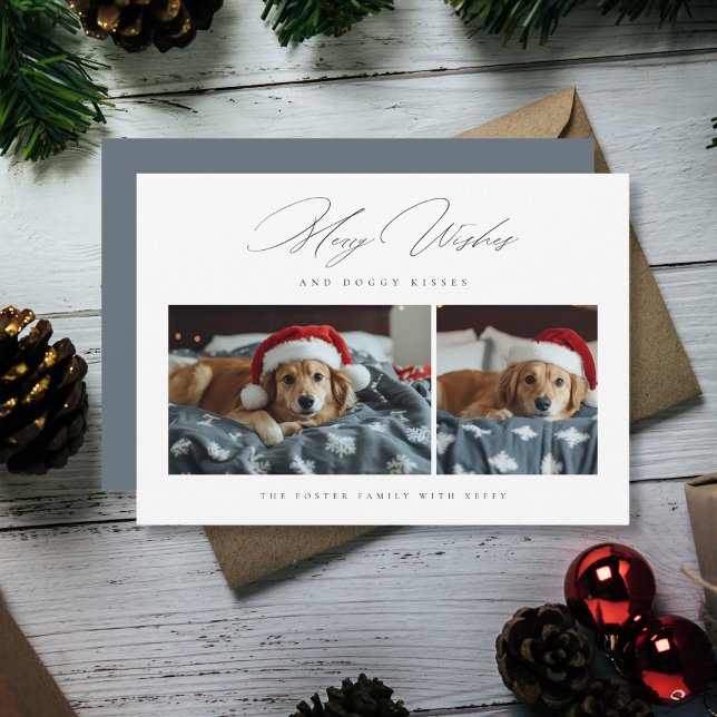 Cartes Pour Fêtes Annuelles Joyeux souhaits Baisers Doggy 2 Photo Animal Noël (Créateur téléchargé)