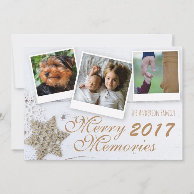 Cartes Pour Fêtes Annuelles Joyeux souvenirs 3 Photo de famille Snowflakes rus (Devant)