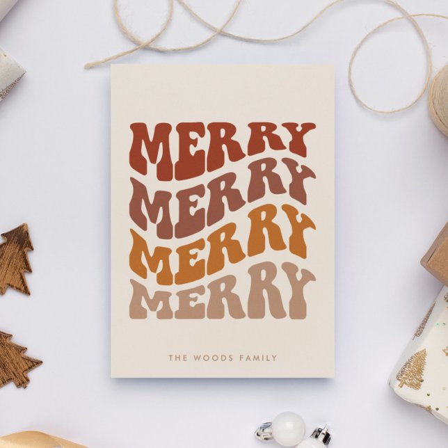 Cartes Pour Fêtes Annuelles Joyeux Super Wavy Typographie Brown Noël (Créateur téléchargé)