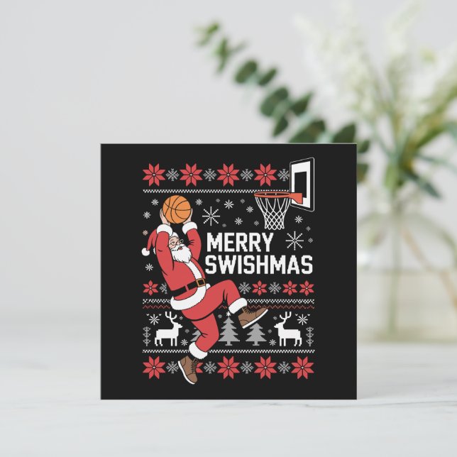 Cartes Pour Fêtes Annuelles Joyeux Swishmas Basket Noël Moche Xmas  (Debout devant)