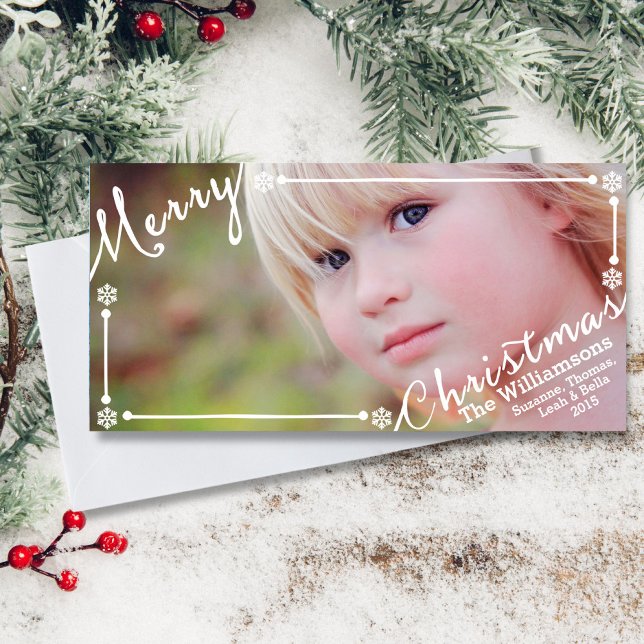 Cartes Pour Fêtes Annuelles Joyeux texte de Noël superposer Snowflakes & 1 pho (Créateur téléchargé)