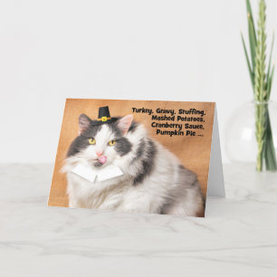 Cartes Pour Fêtes Annuelles Joyeux Thankgiving Funny Fat Chat en Pèlerin Casqu
