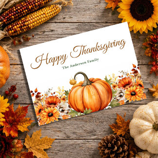 Cartes Pour Fêtes Annuelles Joyeux Thanksgiving Aquarelle Citrouille Automne