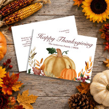 Joyeux Thanksgiving Aquarelle Citrouille Feuille d