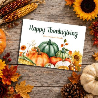 Cartes Pour Fêtes Annuelles Joyeux Thanksgiving Aquarelle Récolte d'Automne