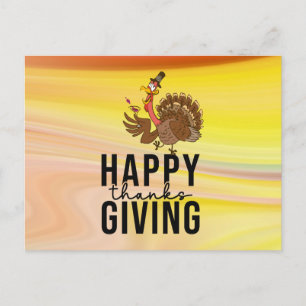 Cartes Pour Fêtes Annuelles Joyeux Thanksgiving avec dinde sirotez du vin drôl