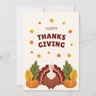 Cartes Pour Fêtes Annuelles Joyeux Thanksgiving d'Automne, Citrouille & Dinde