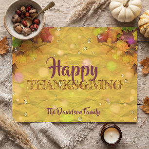 Cartes Pour Fêtes Annuelles Joyeux Thanksgiving Feuilles d'automne et gouttes