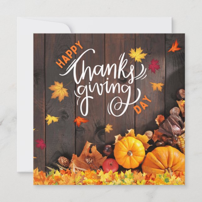 Cartes Pour Fêtes Annuelles Joyeux Thanksgiving rustique orange et marron (Devant)