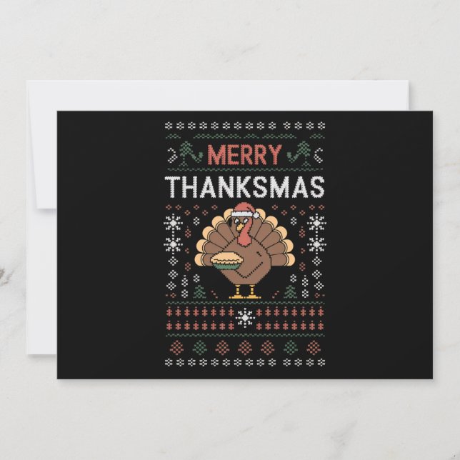 Cartes Pour Fêtes Annuelles Joyeux Thanksmas Noël Thanksgiving dinde  (Devant)