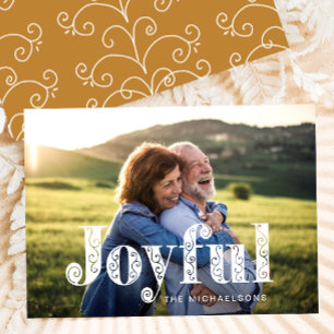 Cartes Pour Fêtes Annuelles Joyeux Tourbillons jaunes dorés Photo Noël