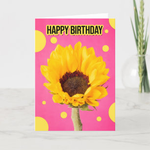 Cartes Pour Fêtes Annuelles Joyeux tournesol d'anniversaire rose avec Pois