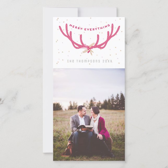 Cartes Pour Fêtes Annuelles Joyeux tout Antler Faux Parties scintillant Photo (Devant)