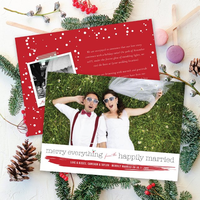 Cartes Pour Fêtes Annuelles Joyeux Tout De La Photo Joyeusement Mariée (Créateur téléchargé)