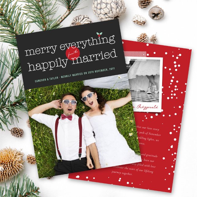 Cartes Pour Fêtes Annuelles Joyeux Tout De La Photo Joyeusement Mariée (Créateur téléchargé)
