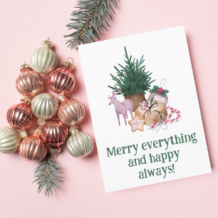 Cartes Pour Fêtes Annuelles "Joyeux tout et heureux toujours" vert simple
