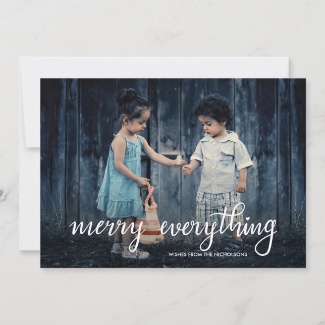 Cartes Pour Fêtes Annuelles Joyeux tout manuscrit Script photo de vacances (Devant)