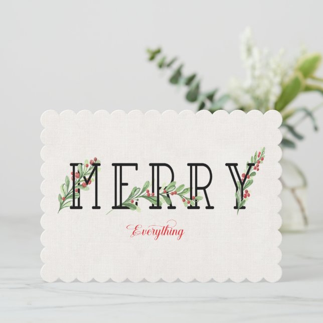 Cartes Pour Fêtes Annuelles Joyeux tout Moderne Houx Verts et Baies (Debout devant)