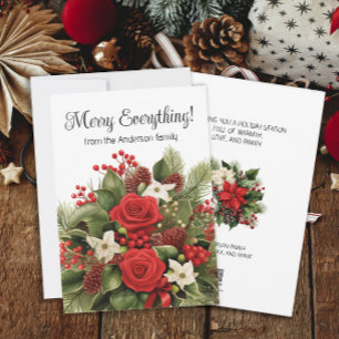 Cartes Pour Fêtes Annuelles Joyeux Tout Vacances Rouge Blanc Floral Vert