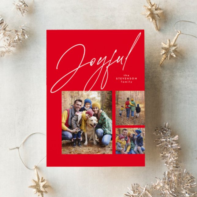 Cartes Pour Fêtes Annuelles Joyeux trois photo rouge famille Noël (Créateur téléchargé)