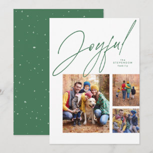 Cartes Pour Fêtes Annuelles Joyeux trois photo verte famille Noël
