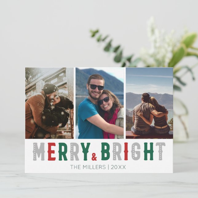 Cartes Pour Fêtes Annuelles Joyeux Trois photos Noël (Debout devant)