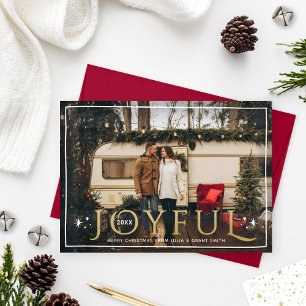 Cartes Pour Fêtes Annuelles Joyeux Twinkle Lights et Stars Gold Foil Photo