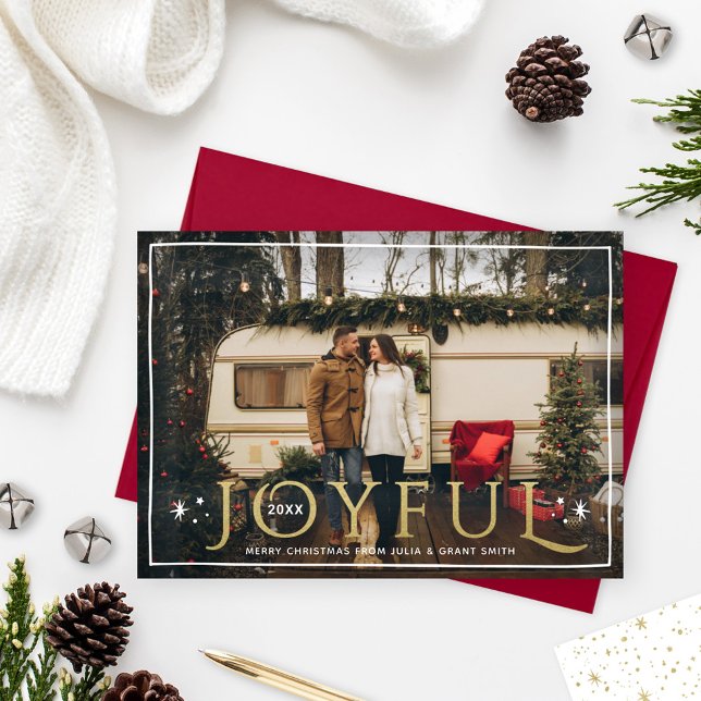 Cartes Pour Fêtes Annuelles Joyeux Twinkle Lights et Stars Gold Foil Photo (Créateur téléchargé)