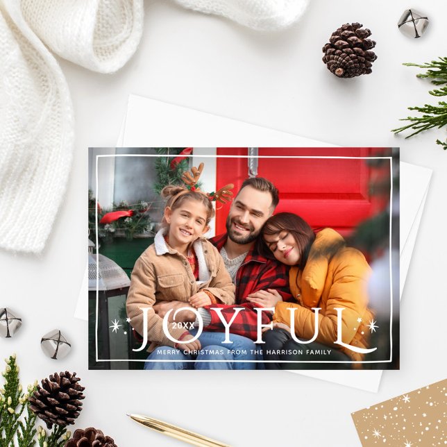 Cartes Pour Fêtes Annuelles Joyeux Twinkle lumières et étoiles Neutral Photo (Créateur téléchargé)