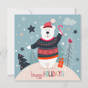 Cartes Pour Fêtes Annuelles Joyeux Vacances Cartoon Ours d'hiver   Noël