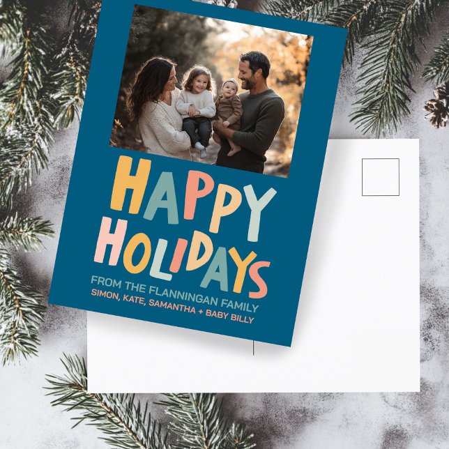 CARTES POUR FÊTES ANNUELLES JOYEUX VACANCES FAMILIALES FAMILIALES FAMILIALES (HAPPY HOLIDAYS Handmade Handlettering Custom PHOTO Christmas Holiday Postcard
)