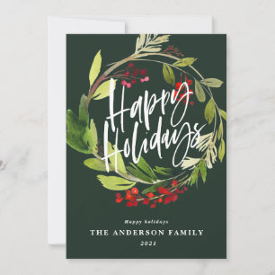 Cartes Pour Fêtes Annuelles Joyeux vacances moderne chic aquarelle feuillage