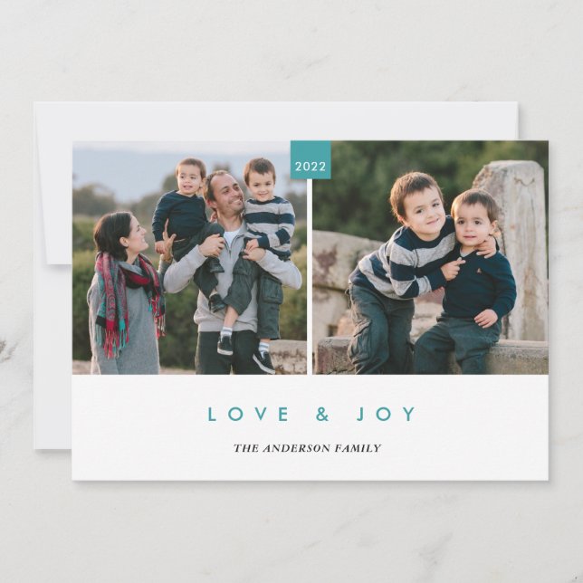 Cartes Pour Fêtes Annuelles Joyeux vacances Turquoise minimum 2 Photo Noël (Devant)