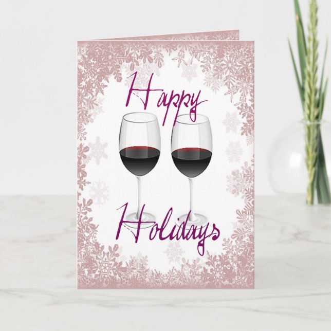 CARTES POUR FÊTES ANNUELLES JOYEUX VACANCES VINS ROUGES ET DRAPEAU DE NEIGE (Devant)
