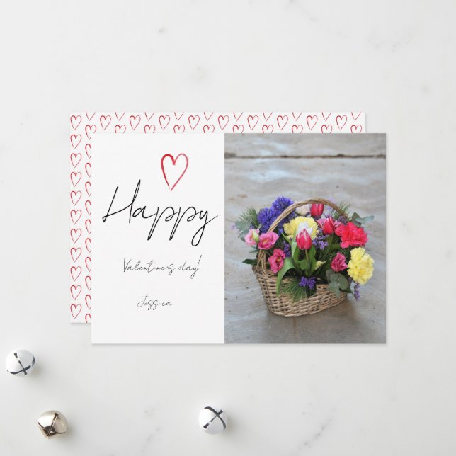 Cartes Pour Fêtes Annuelles Joyeux Valentin`s Day Modern Script photo (Devant/Arrière en situation)
