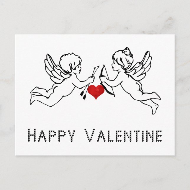 Cartes Pour Fêtes Annuelles Joyeux Valentine Cherubs Cupid Couple Red Heart (Devant)