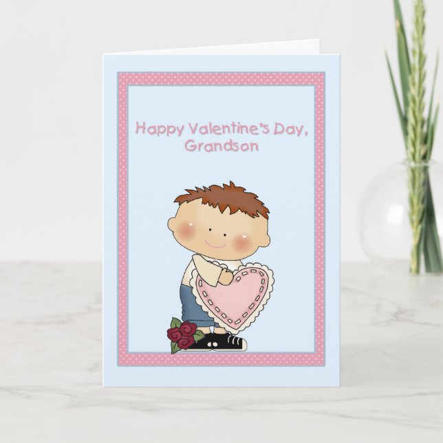 Cartes Pour Fêtes Annuelles Joyeux Valentine Grandson, Coeur Rose (Devant)